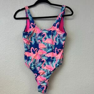Chubbies Flamingo One Piece Hawaiian Swimsuit Blue Pink Size Small